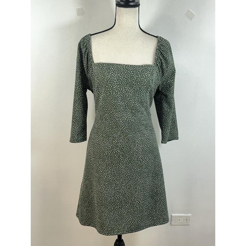 leith green white polkadot square neckline mini dress womens Xl